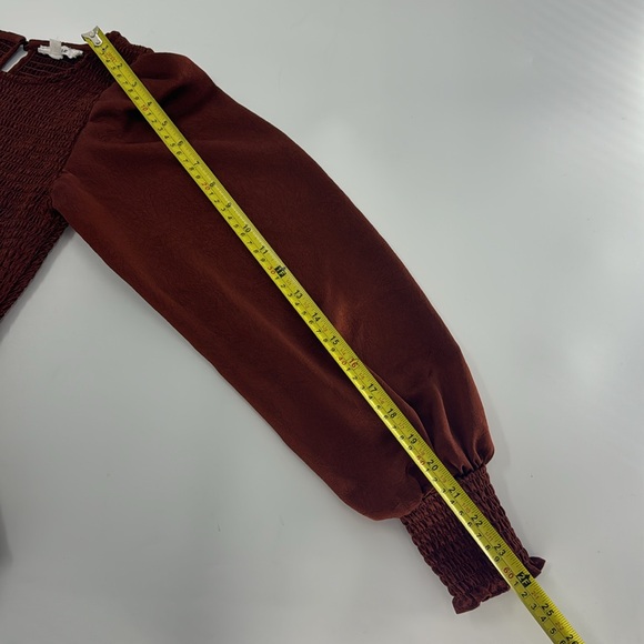 MINE Women’s Rust Smocked Peplum Long Sleeve Top Size S EUC - Picture 12 of 16